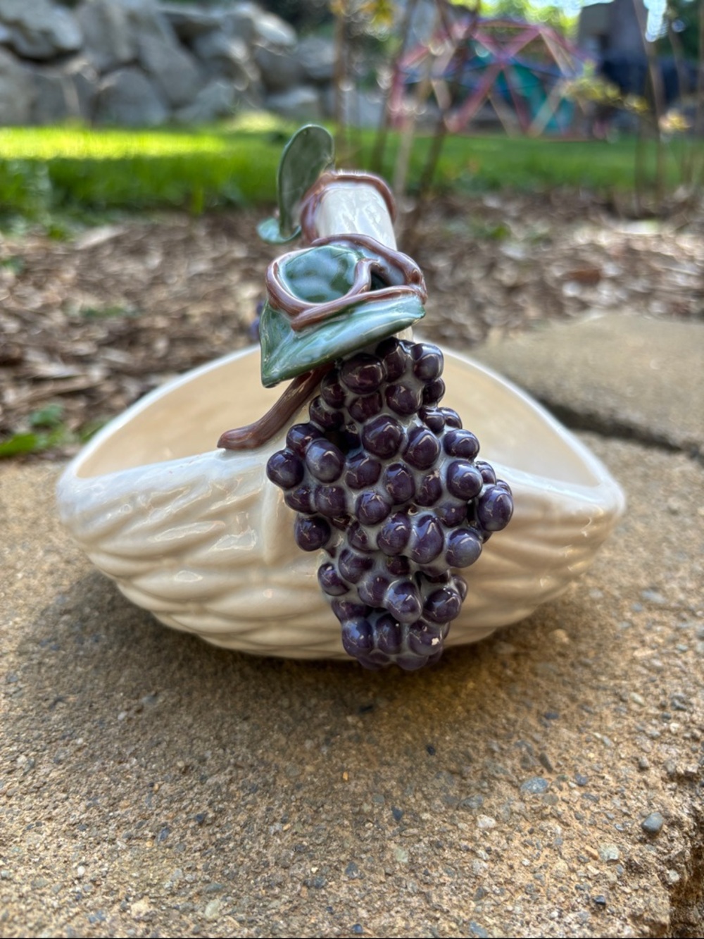Vintage JSS Studios Handmade Ceramic Grape Basket - Purple & Cream 🍇